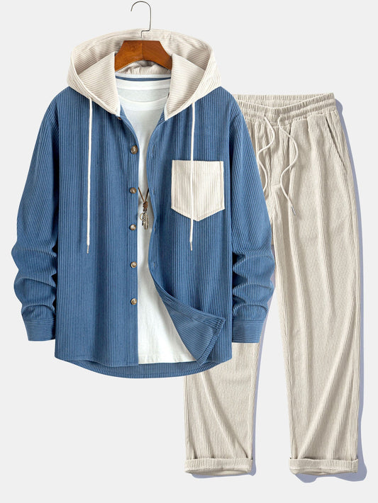 Men’s Corduroy Hooded Overshirt with Straight Trousers – Weekend Layering Outfit