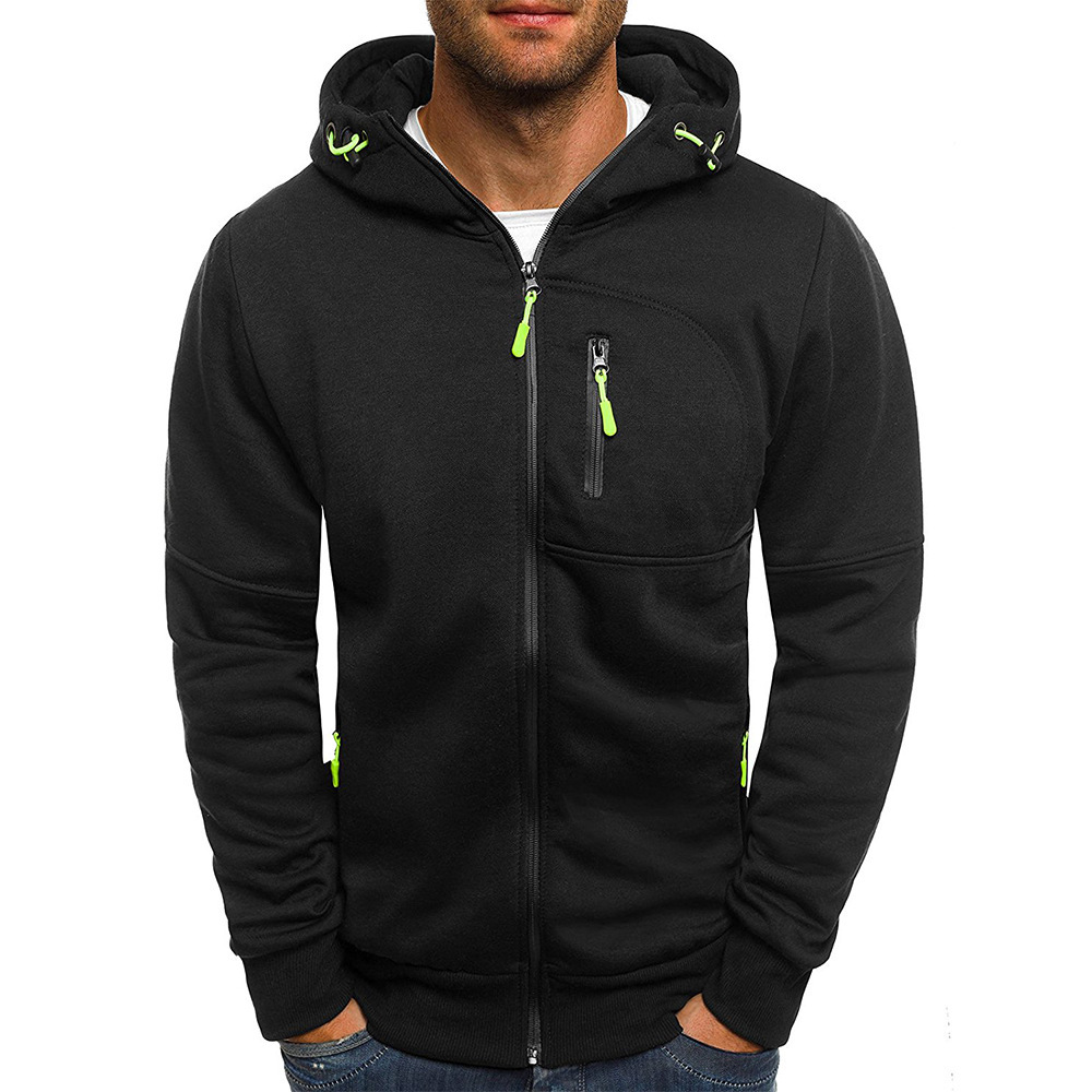 Men’s Zip-Through Hoodie – Chest Pocket with Drawcord Hood and Contrast Seams