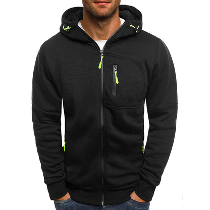 Men’s Zip-Through Hoodie – Chest Pocket with Drawcord Hood and Contrast Seams