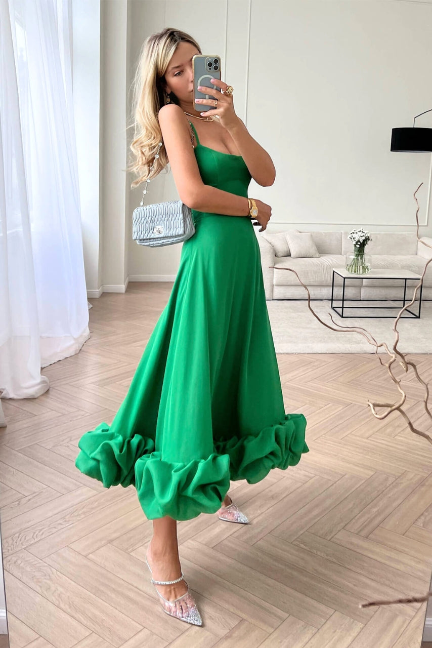 Women’s Ruffle Hem Maxi Dress – Elegant Spaghetti Strap Wedding Guest Style