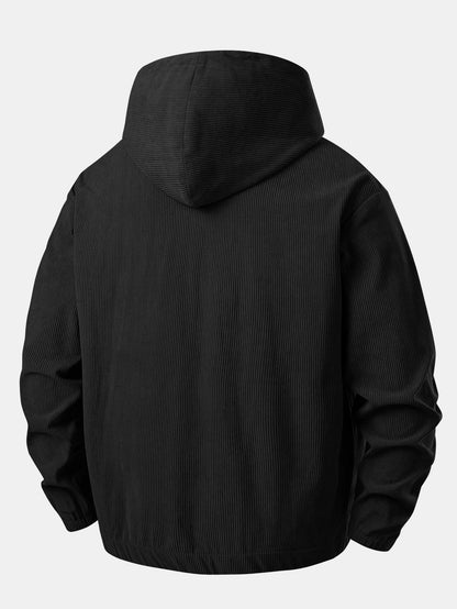 Men’s Corduroy Quarter-Zip Hoodie – Relaxed Textured Pullover for Autumn Layering
