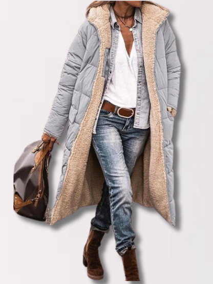 Women’s Hooded Sherpa Fleece Longline Coat – Warm Toggle-Front Winter Layer for Everyday Cold-Weather Wear