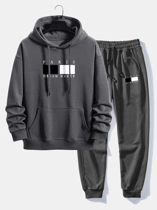 Men’s Relaxed Hoodie Tracksuit – Cotton Blend Jogger Set for Casual Everyday Wear