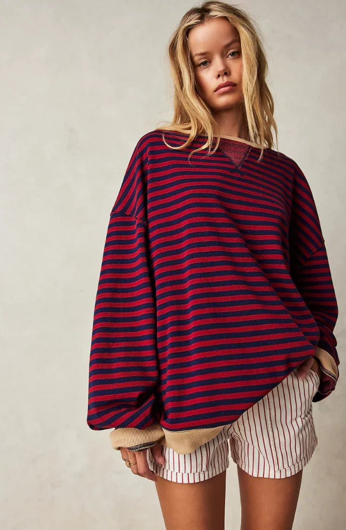 Women’s Striped Sweatshirt – Contrast Trims with Dropped Shoulders