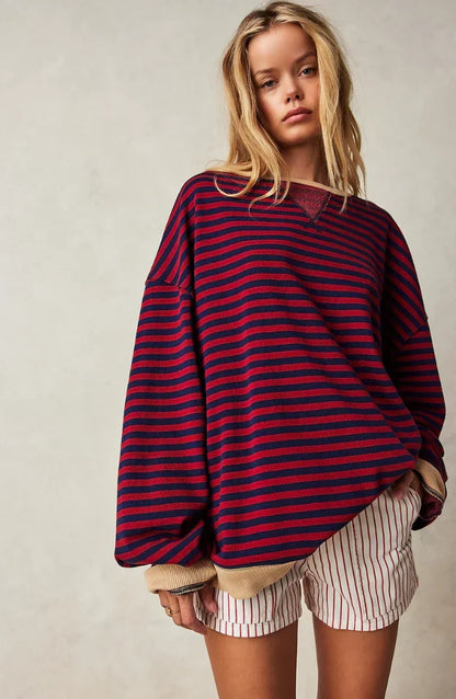 Women’s Striped Sweatshirt – Contrast Trims with Dropped Shoulders