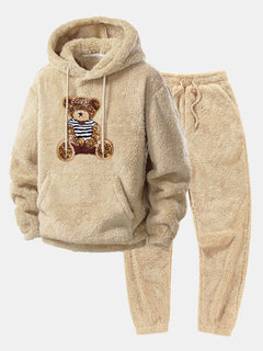 Men’s Plush Teddy Fleece Tracksuit – Relaxed Hoodie and Joggers for Winter Lounging