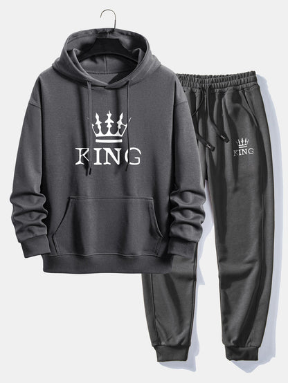 Men’s Printed Relaxed Tracksuit – Cotton Blend Hoodie Set for Streetwear and Travel