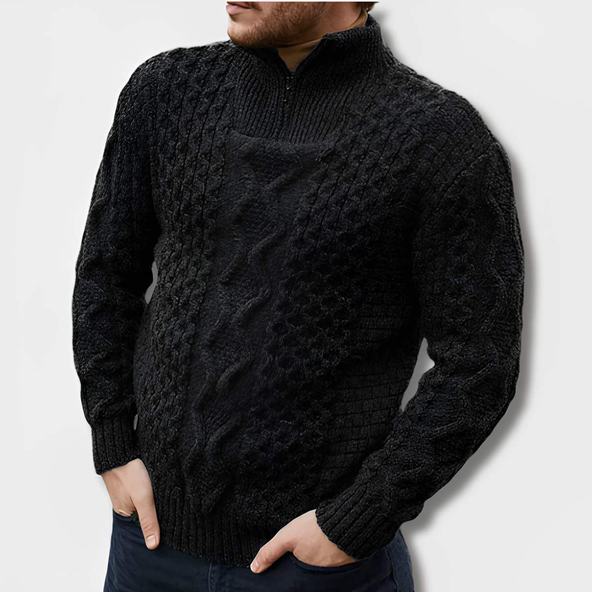 Men’s Textured Half-Zip Knit Sweater – Warm Cable-Knit Layer for Smart Casual Wear