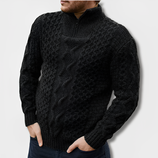 Men’s Textured Half-Zip Knit Sweater – Warm Cable-Knit Layer for Smart Casual Wear