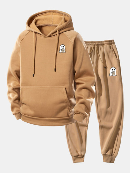 Men’s Hooded Polyester Tracksuit – Relaxed Printed Set with Tapered Joggers for Casual Days