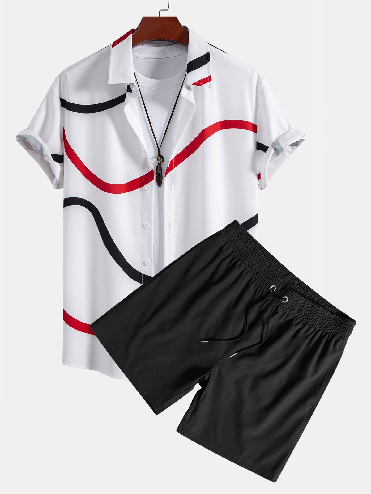 Men’s Short-Sleeve Shirt Swim Set – Printed Two-Piece for Beach Trips and Resort Days