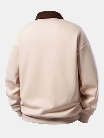 Men’s Relaxed Polo Sweatshirt with Corduroy Collar – Cotton Blend Autumn Layer