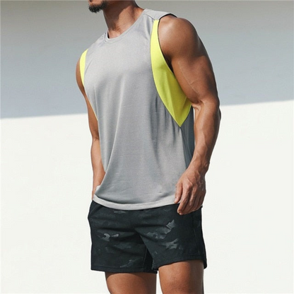 Men’s Colour-Block Sleeveless Sports Top – Relaxed Crew-Neck Training Tank with Wide Armholes