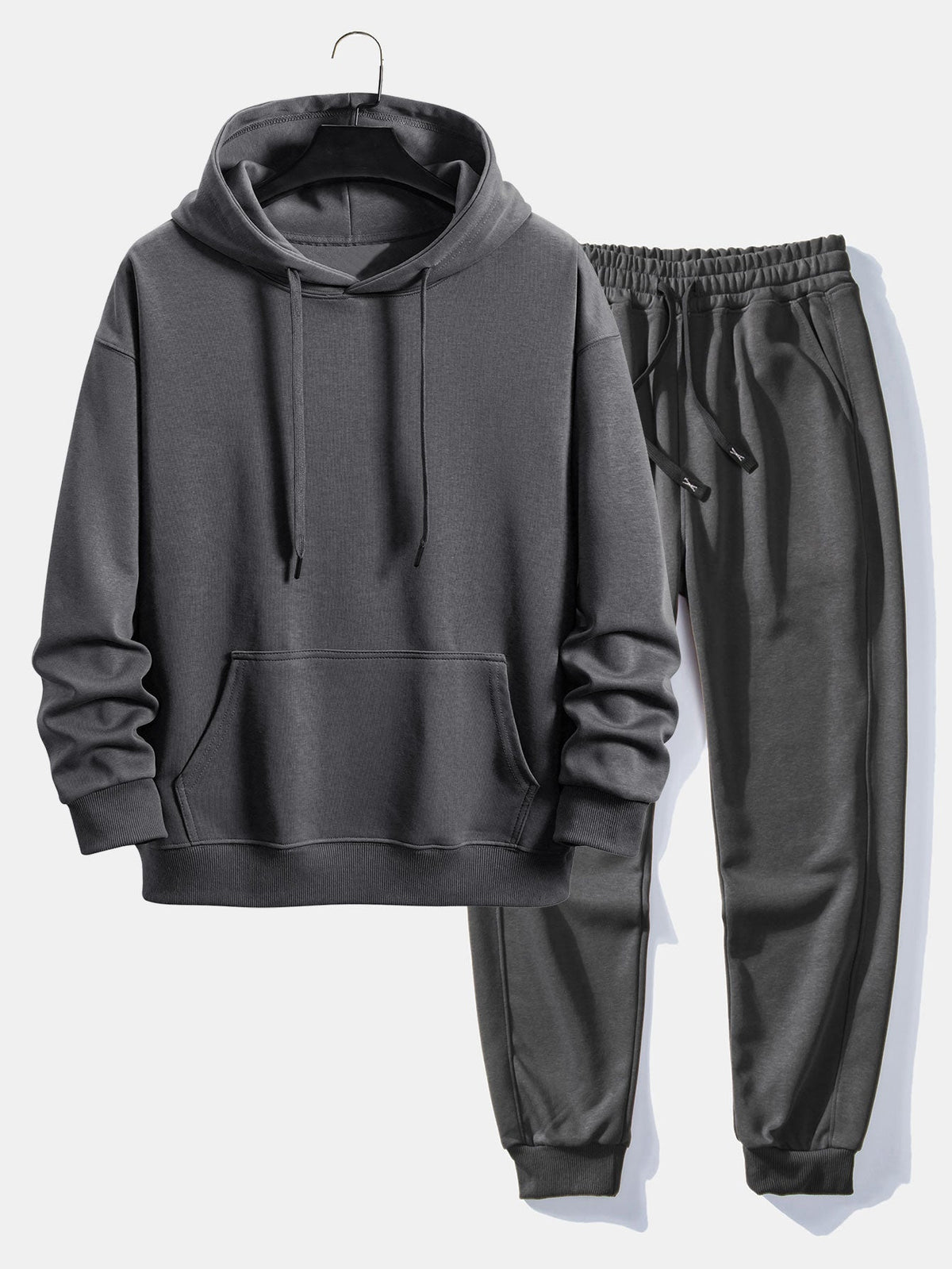 Men’s Basic Tracksuit Set – Pullover Hoodie and Cuffed Joggers for Daily Comfort