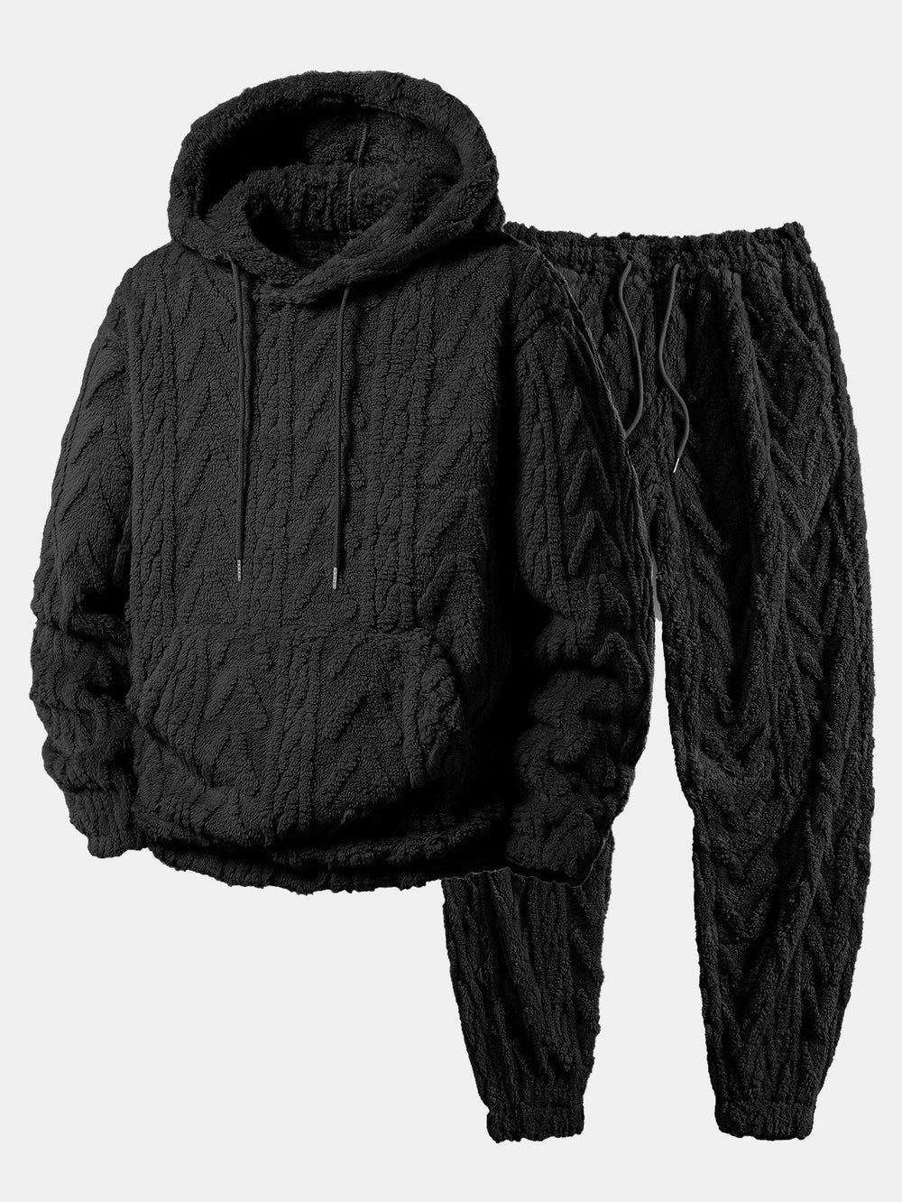 Men’s Teddy Fleece Two-Piece Set – Relaxed Hoodie and Joggers for Cold Days