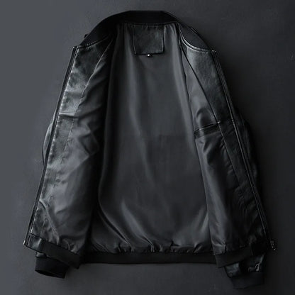 Men’s Slim PU Leather Bomber Jacket – Streamlined Everyday Layer for Smart Casual Wear
