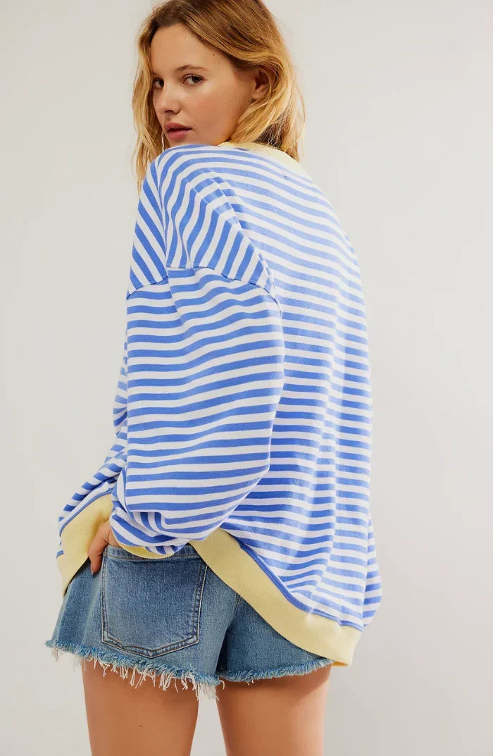 Women’s Striped Sweatshirt – Contrast Trims with Dropped Shoulders