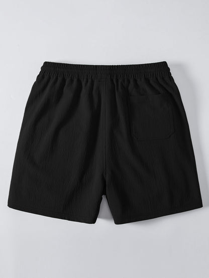 Men’s Printed Open-Knit Holiday Set – Button Shirt with Crinkle Drawstring Shorts