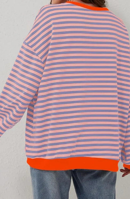Women’s Striped Sweatshirt – Contrast Trims with Dropped Shoulders