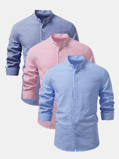 Men’s Stand Collar Seersucker Shirt Multipack – Three Regular-Fit Everyday Layers