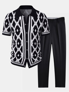 Men’s Viscose Knit Shirt and Tapered Trousers Set – Smart Casual Summer Outfit