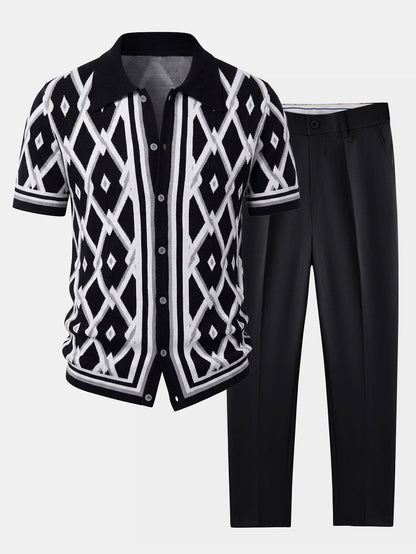 Men’s Viscose Knit Shirt and Tapered Trousers Set – Smart Casual Summer Outfit