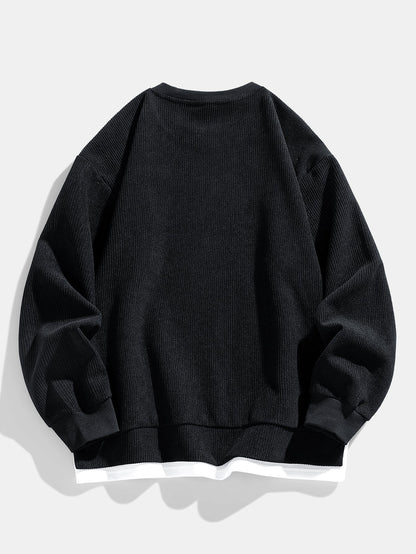 Men’s Layered-Hem Corduroy Sweatshirt – Relaxed Crew Neck Casualwear for Cooler Days