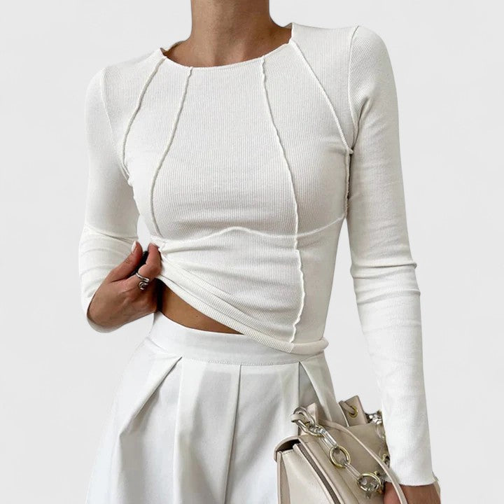 Women’s Ribbed Long-Sleeve Top – Fitted Everyday Layer for Smart Casual Wear