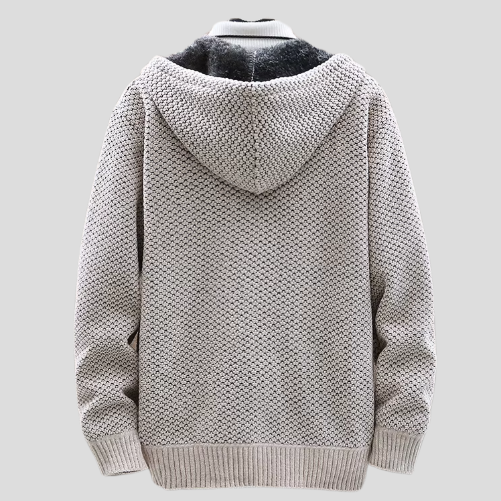 Men’s Hooded Knit Jacket – Waffle-Knit Cardigan with Full-Length Zip