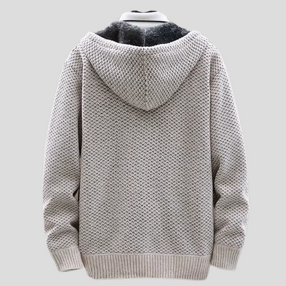 Men’s Hooded Knit Jacket – Waffle-Knit Cardigan with Full-Length Zip