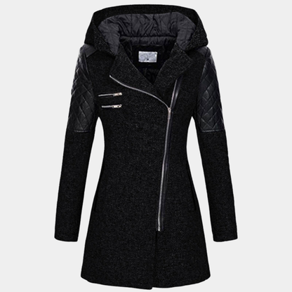 Women’s Hooded Coat – Asymmetric Zip with Tailored Waist