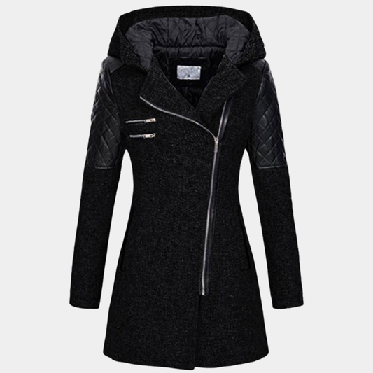 Women’s Hooded Coat – Asymmetric Zip with Tailored Waist