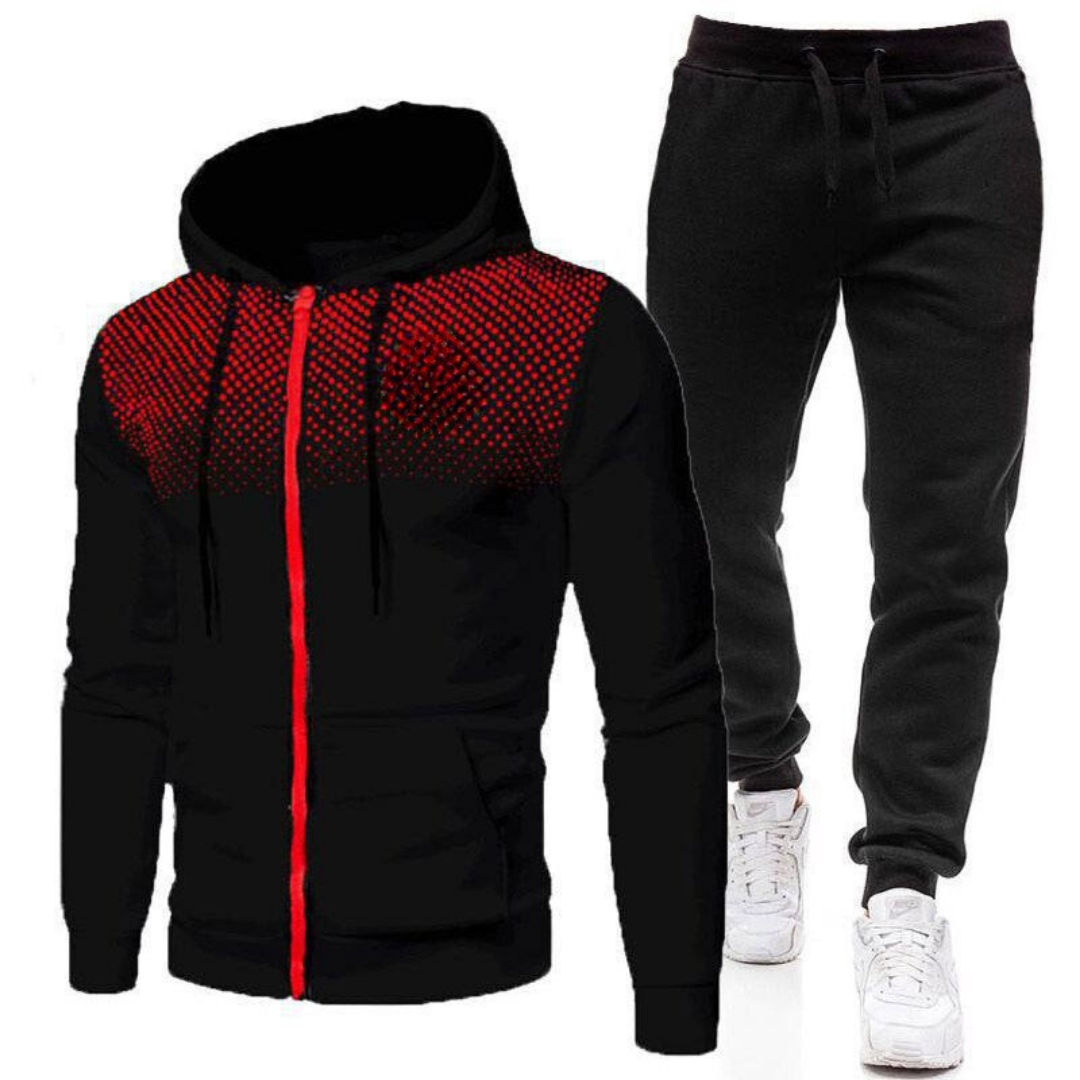 Men’s Two-Piece Hooded Tracksuit – Zip-Up Sports Jacket and Jogging Trousers with Elasticated Waist