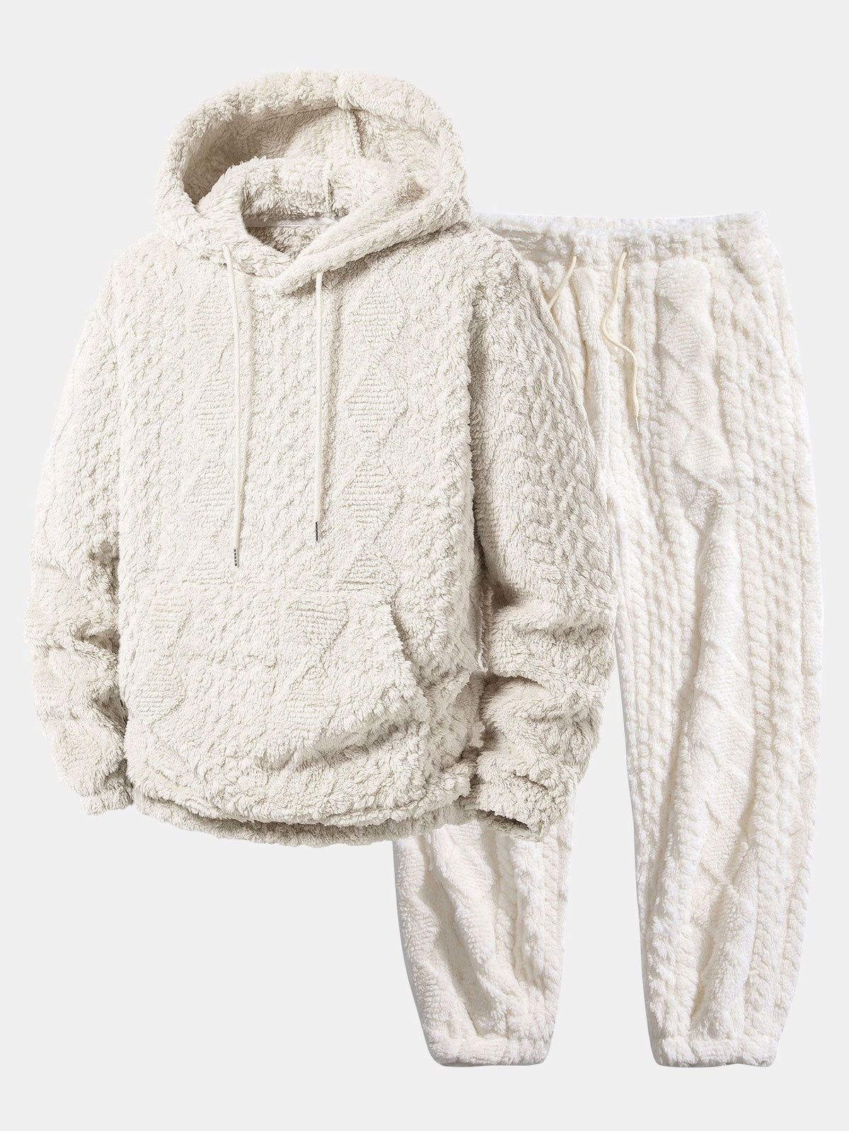 Men’s Textured Teddy Tracksuit – Relaxed Hoodie and Joggers for Winter Weekends