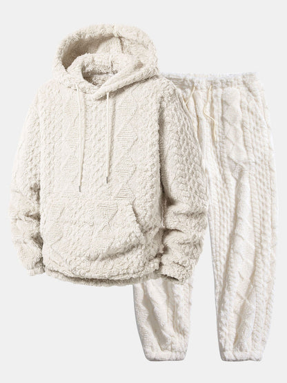 Men’s Textured Teddy Tracksuit – Relaxed Hoodie and Joggers for Winter Weekends