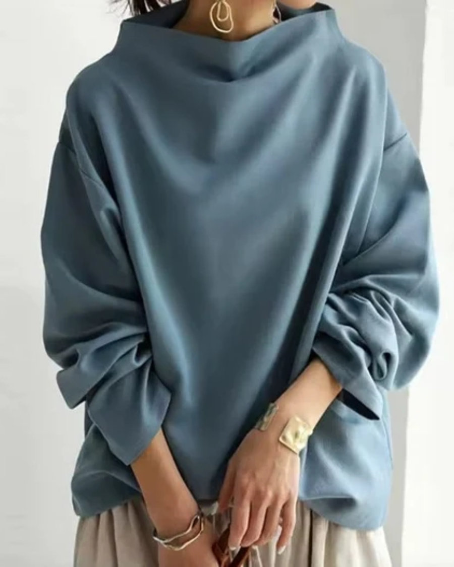 Women’s Oversized Sweatshirt – Stand Collar Sweatshirt with Dropped Shoulders