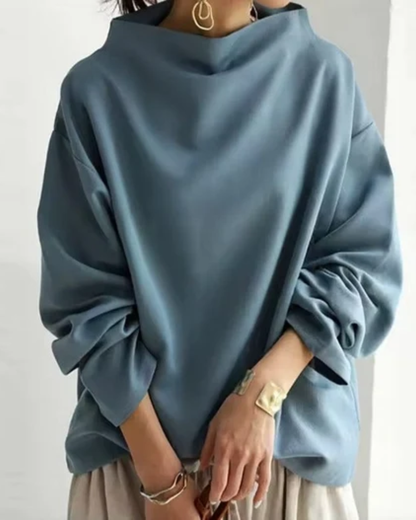 Women’s Oversized Sweatshirt – Stand Collar Sweatshirt with Dropped Shoulders