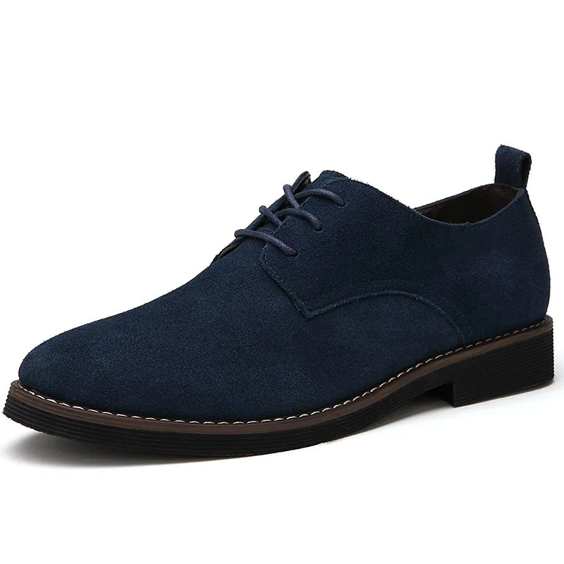 Men’s Suede Derby Shoes – Classic Lace-Up Design with Plain Toe and Contrast Welt Stitching