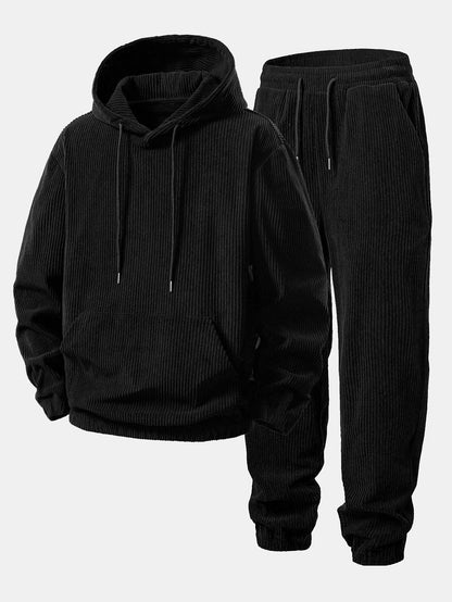 Men’s Ribbed Corduroy Tracksuit – Relaxed Hoodie and Tapered Joggers for Autumn Travel