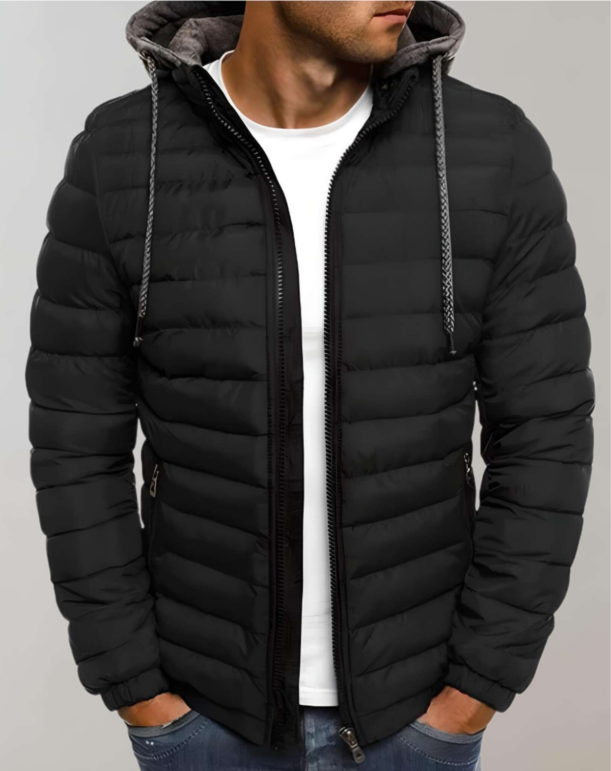 Men’s Lightweight Hooded Puffer Jacket – Quilted Zip Layer for Transitional Wear