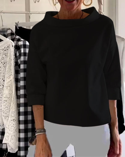 Women’s Wide-Neck Cotton Blouse – Relaxed Three-Quarter Sleeve Top for Polished Everyday Wear