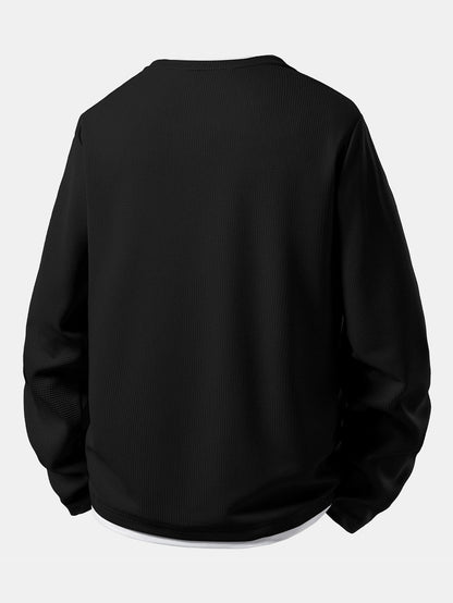 Men’s Waffle Long-Sleeve T-Shirt with Layered Crew Neck – Autumn Casual Essential