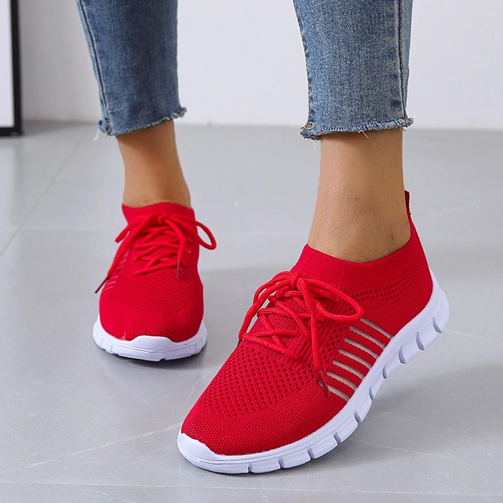 Women’s Lightweight Knit Sneakers – Breathable Lace-Up Trainers with Flexible Segmented Sole for Everyday Wear