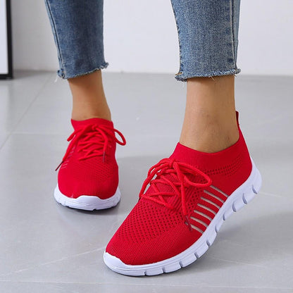 Women’s Lightweight Knit Sneakers – Breathable Lace-Up Trainers with Flexible Segmented Sole for Everyday Wear