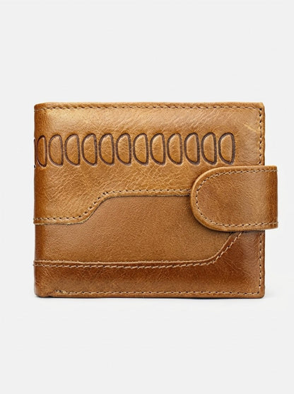 Men’s Leather Bifold Wallet – Retro Snap-Closure Card Holder with Multiple Compartments for Everyday Carry
