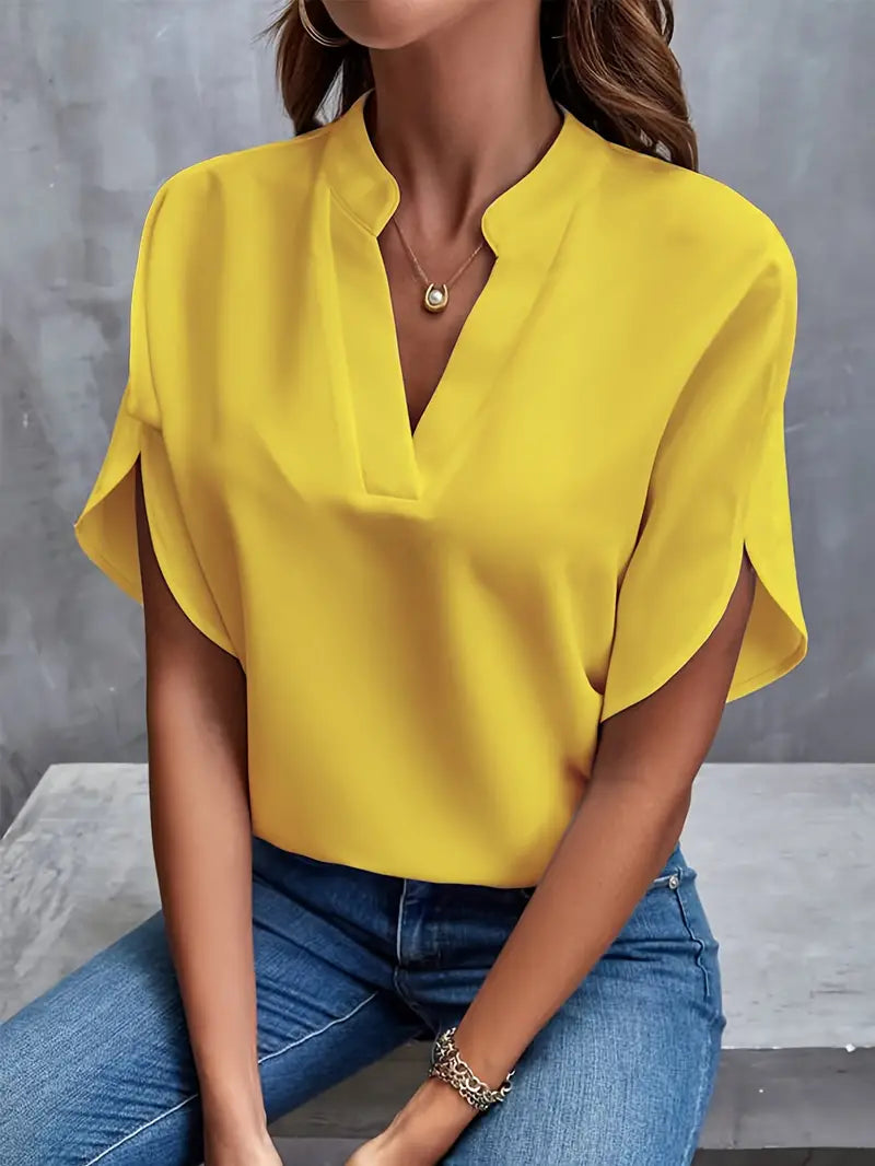 Women’s Viscose Crepe Blouse with Split Neck – Flowing Summer Top for Work and Travel