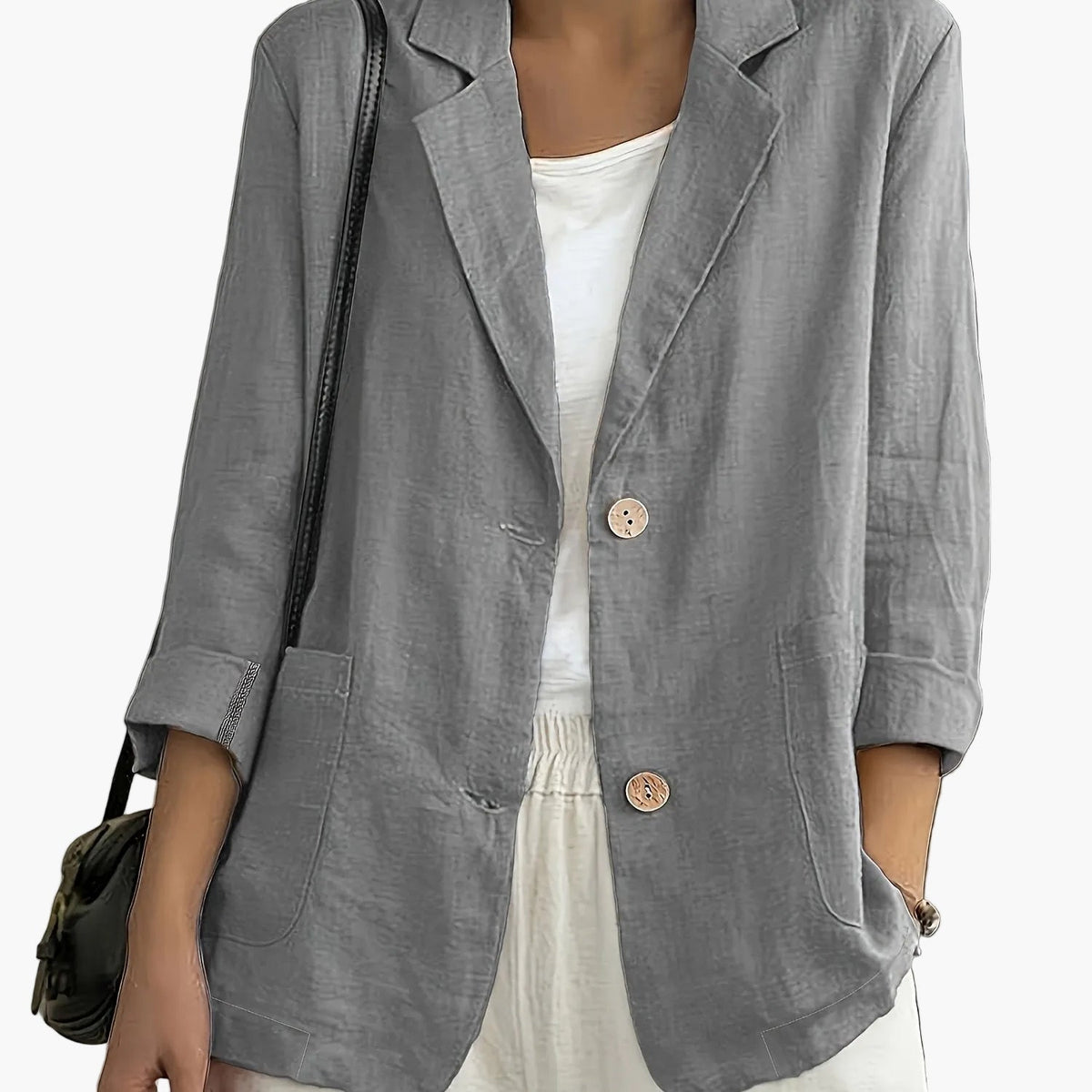 Women’s Relaxed Blazer – Two-Button Front with Roll-Up Sleeves