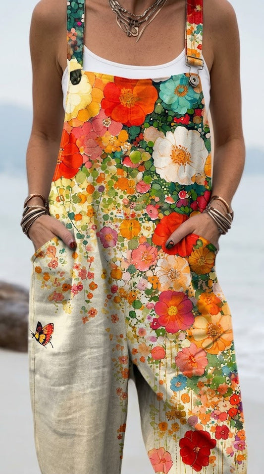 Women’s Printed Summer Dungarees – Lightweight Relaxed-Fit Overalls with Adjustable Straps for Beach Holidays