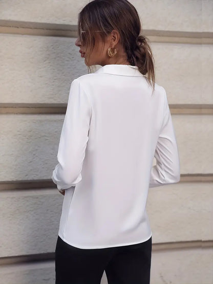 Women’s Collared V-Neck Blouse – Polished Long-Sleeve Style for Office and Smart Casual Wear