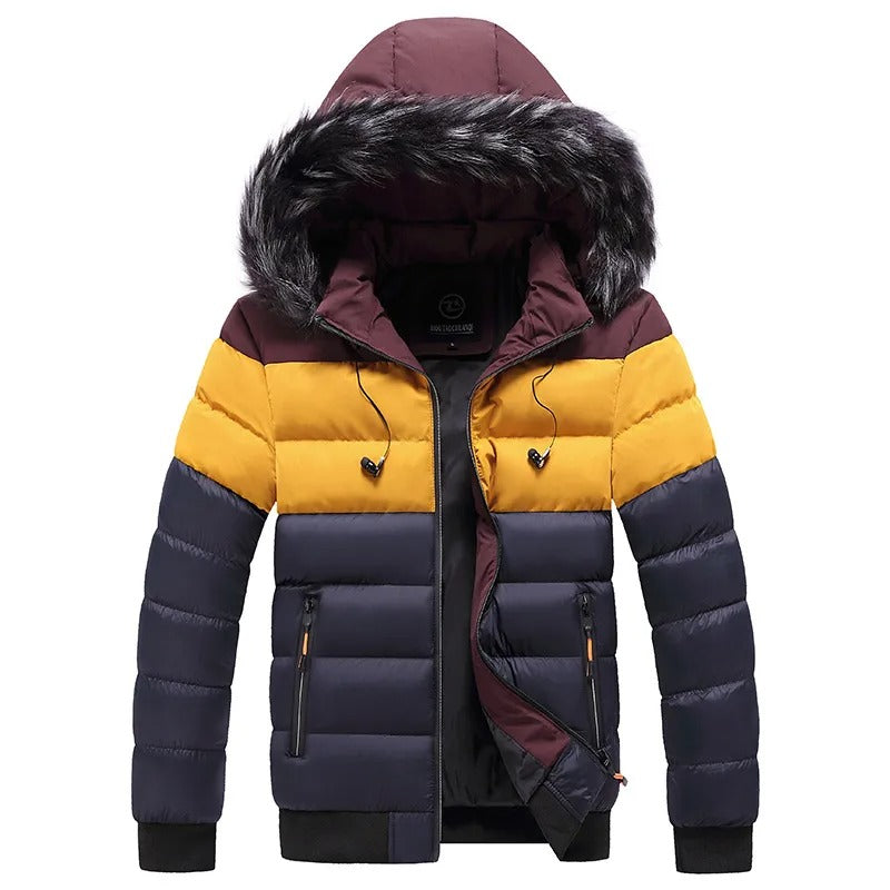 Men’s Fur-Trim Hooded Thermal Down Puffer Jacket – Insulated Winter Outerwear for Everyday and Outdoor Cold-Weather Wear